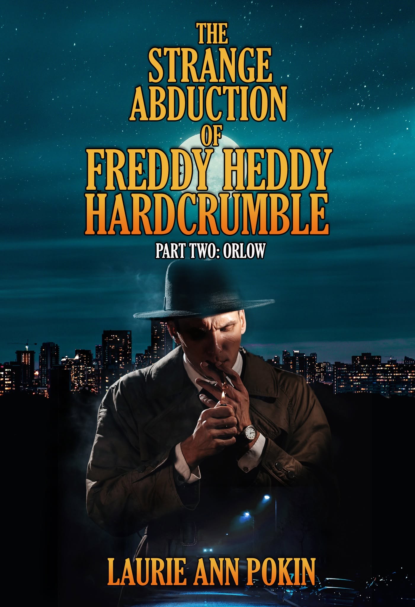 Book cover with title, author, and a man in a hat holding a cigarette against a city skyline at night.